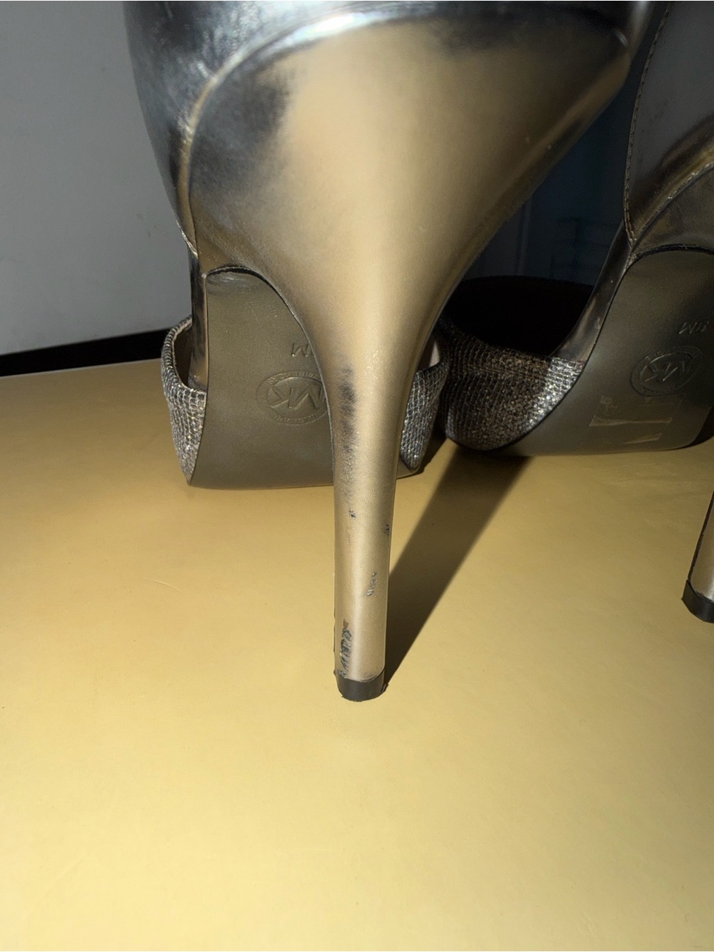 Michael Kors Metallic Silver Glitter Pointed-Toe Ankle-Strap Heels - Picture 11 of 14
